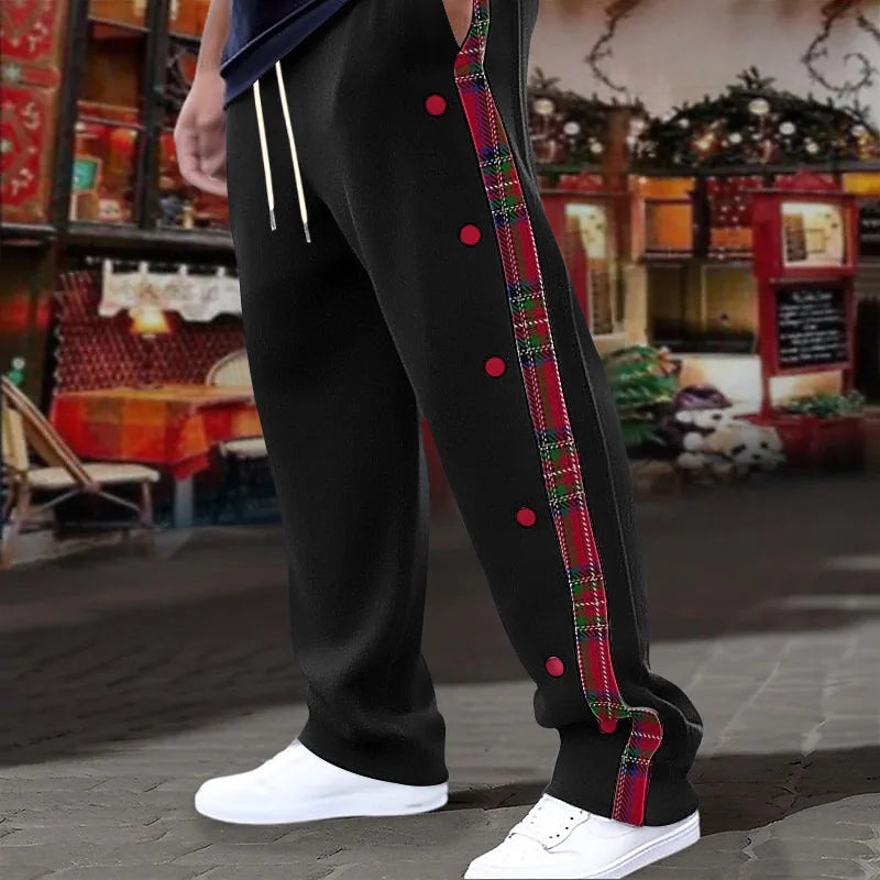SAINTEND Tartan Snap-Button Sweatpants – Blue Oversized Streetwear Pants